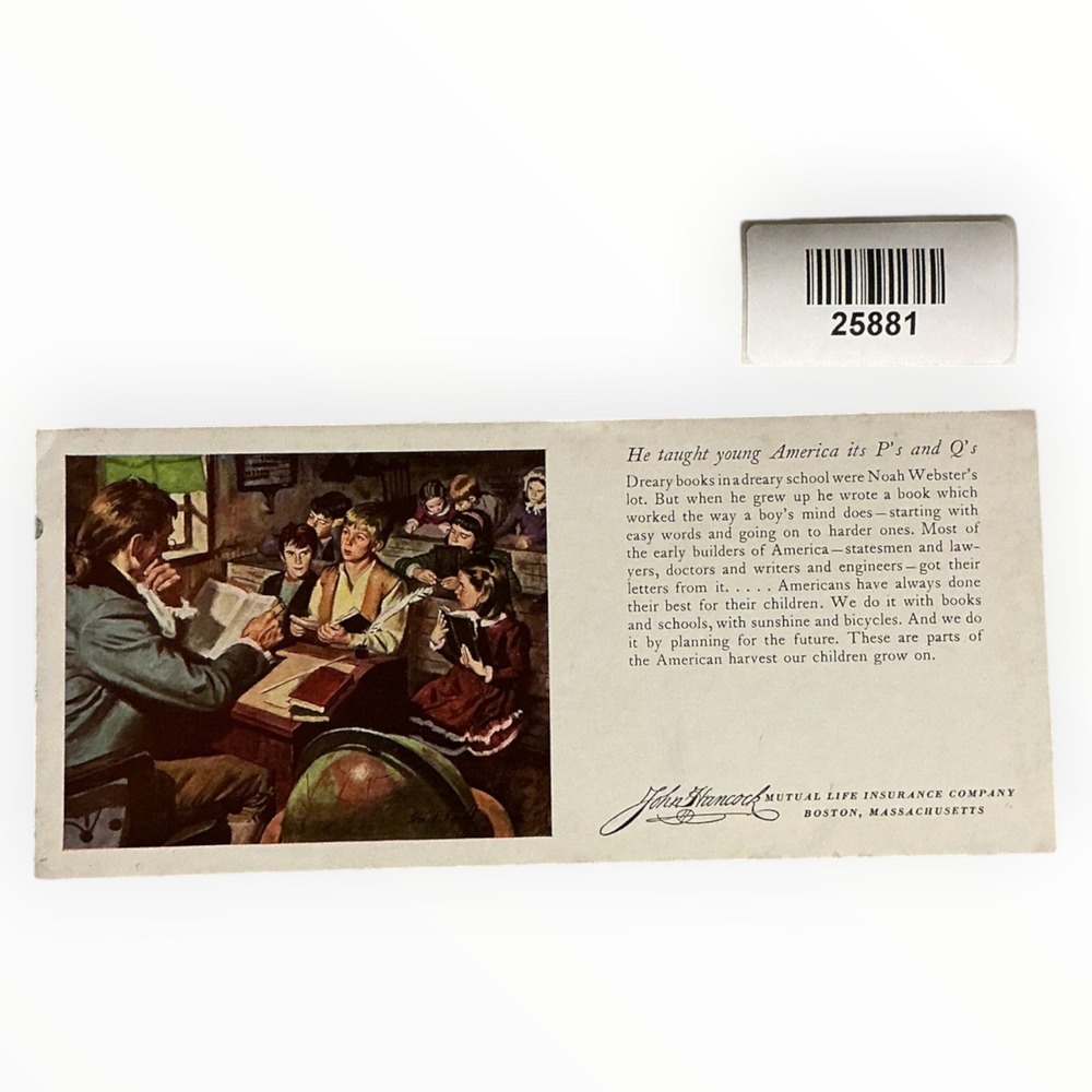John Hancock Mutual Life Noah Webster P s and Q s Vintage Ink Blotter 25881